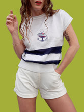 Charger l'image dans la galerie, Pull d'été vintage Claudia - Marinières à manches courtes. Taille M, 38, 40. Grand Marine.