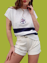 Charger l'image dans la galerie, Pull d'été vintage Claudia - Marinières à manches courtes. Taille M, 38, 40. Grand Marine.