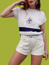 Charger l'image dans la galerie, Pull d'été vintage Claudia - Marinières à manches courtes. Taille M, 38, 40. Grand Marine.