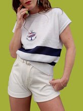 Charger l'image dans la galerie, Pull d'été vintage Claudia - Marinières à manches courtes. Taille M, 38, 40. Grand Marine.