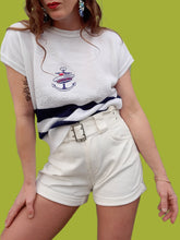 Charger l'image dans la galerie, Pull d'été vintage Claudia - Marinières à manches courtes. Taille M, 38, 40. Grand Marine.