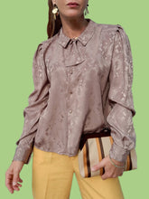 Charger l'image dans la galerie, Chemisier vintage Claudia - Marron satiné. Taille L, 40, 42. Made in France.