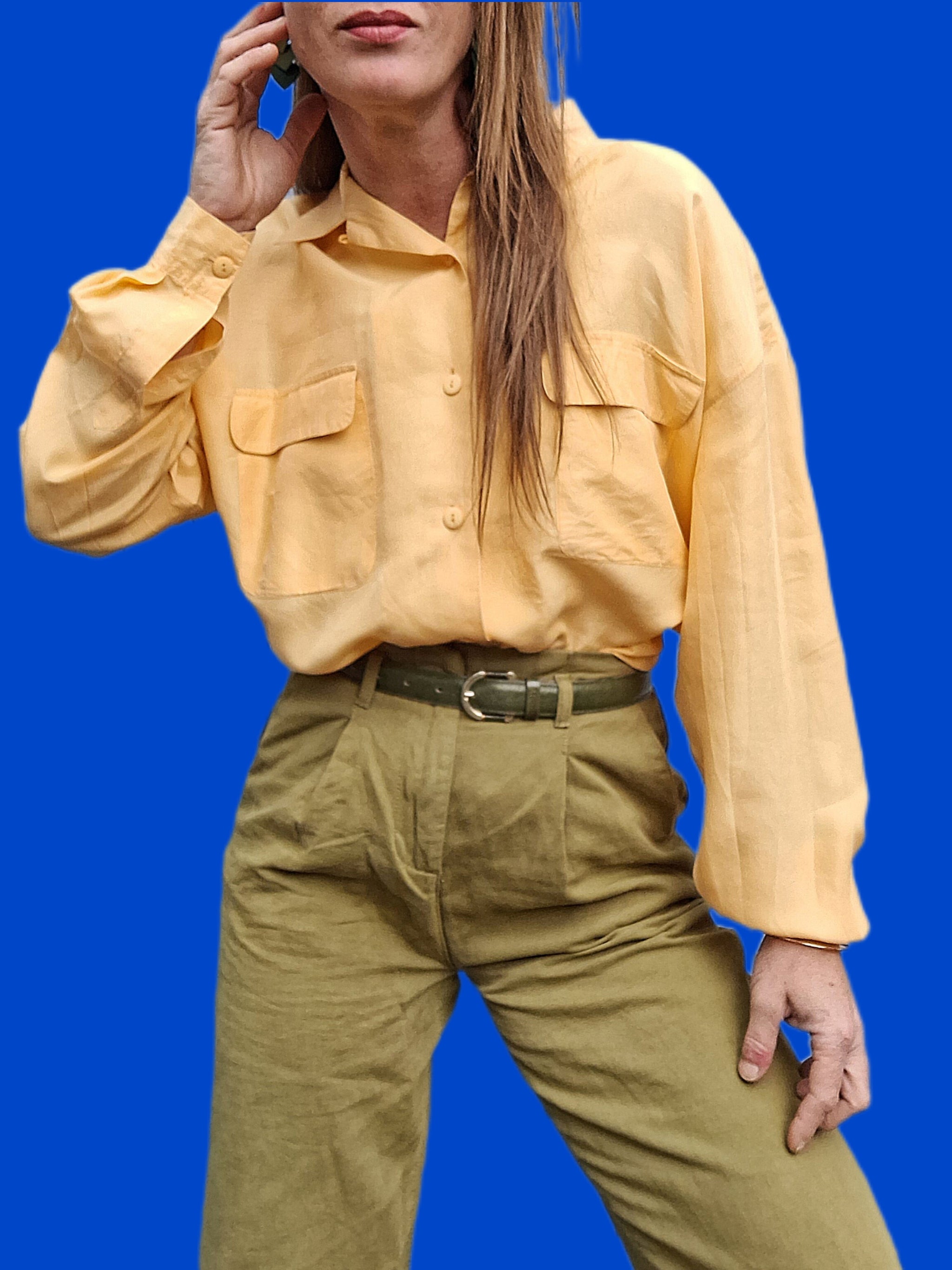 Chemisier Vintage Patchwork écrue - Taille 42 - Col En V En Coton/polyester - Parfait Décontracté Ou Pro