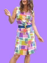 Charger l&#39;image dans la galerie, Robe vintage Delphine - Imprimé géométrique. Taille S, 36, 38. C. Devernois. Made in France.
