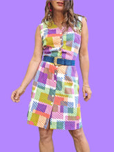 Charger l&#39;image dans la galerie, Robe vintage Delphine - Imprimé géométrique. Taille S, 36, 38. C. Devernois. Made in France.
