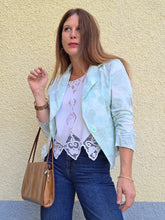 Charger l'image dans la galerie, Veste 'Seconde' Stella - Vert pastel motifs Cachemire Paisley et manches froncées. Taille S, 36, 38.
