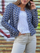 Charger l'image dans la galerie, Veste 'seconde' Lola - Imprimé graphique bleu, noir et gris. Taille L, 40, 42. Esprit.
