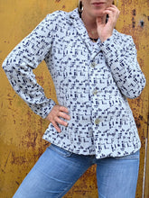Charger l'image dans la galerie, Blazer vintage Céleste - Imprimé géométrique texturé bleu. Taille L, 40, 42. Jean Girard. Made in France
