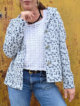 Charger l'image dans la galerie, Blazer vintage Céleste - Imprimé géométrique texturé bleu. Taille L, 40, 42. Jean Girard. Made in France
