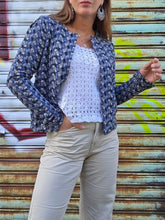 Charger l'image dans la galerie, Veste 'seconde' Lola - Imprimé graphique bleu, noir et gris. Taille L, 40, 42. Esprit.
