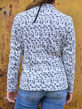 Charger l'image dans la galerie, Blazer vintage Céleste - Imprimé géométrique texturé bleu. Taille L, 40, 42. Jean Girard. Made in France
