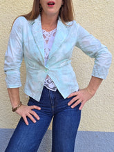Charger l'image dans la galerie, Veste 'Seconde' Stella - Vert pastel motifs Cachemire Paisley et manches froncées. Taille S, 36, 38.
