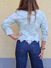 Charger l'image dans la galerie, Veste 'Seconde' Stella - Vert pastel motifs Cachemire Paisley et manches froncées. Taille S, 36, 38.

