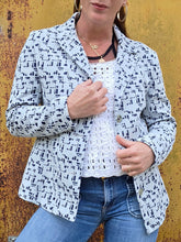 Charger l'image dans la galerie, Blazer vintage Céleste - Imprimé géométrique texturé bleu. Taille L, 40, 42. Jean Girard. Made in France
