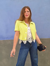 Charger l'image dans la galerie, Veste vintage Annie - Vert anis à col contrastant. Taille M, 38,40. Gardénia Paris. Made in France
