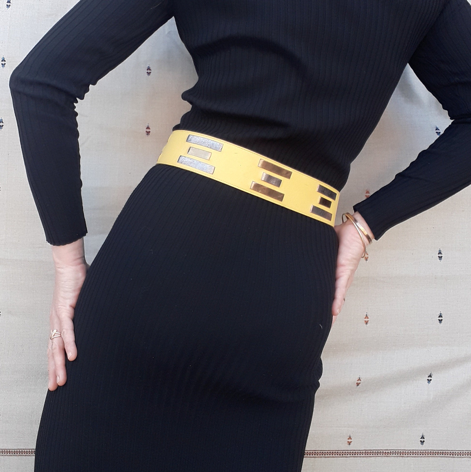 Ceinture En Cuir Jaune Vintage - Style Années 80 - Taille 89 - Neuf Sans étiquette