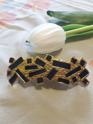 Barrette à cheveux Doce Vita en métal et patte de verre. Couleurs Vintage. Métal martelé, émail, patte de verre.