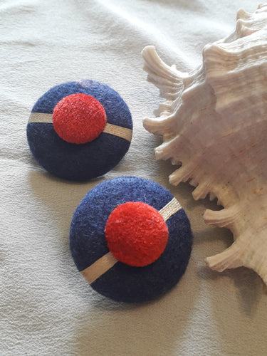 Boucles d'oreille rétro, Couleurs Vintage. Chapeau marine. Bachi de marin, marinière. Bleu, blanc, rouge à clips