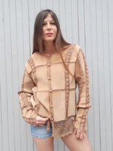 Charger l&#39;image dans la galerie, Veste vintage Léna - Cuir camel et Crochet. Taille XL, 42, 44
