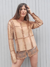 Charger l&#39;image dans la galerie, Veste vintage Léna - Cuir camel et Crochet. Taille XL, 42, 44
