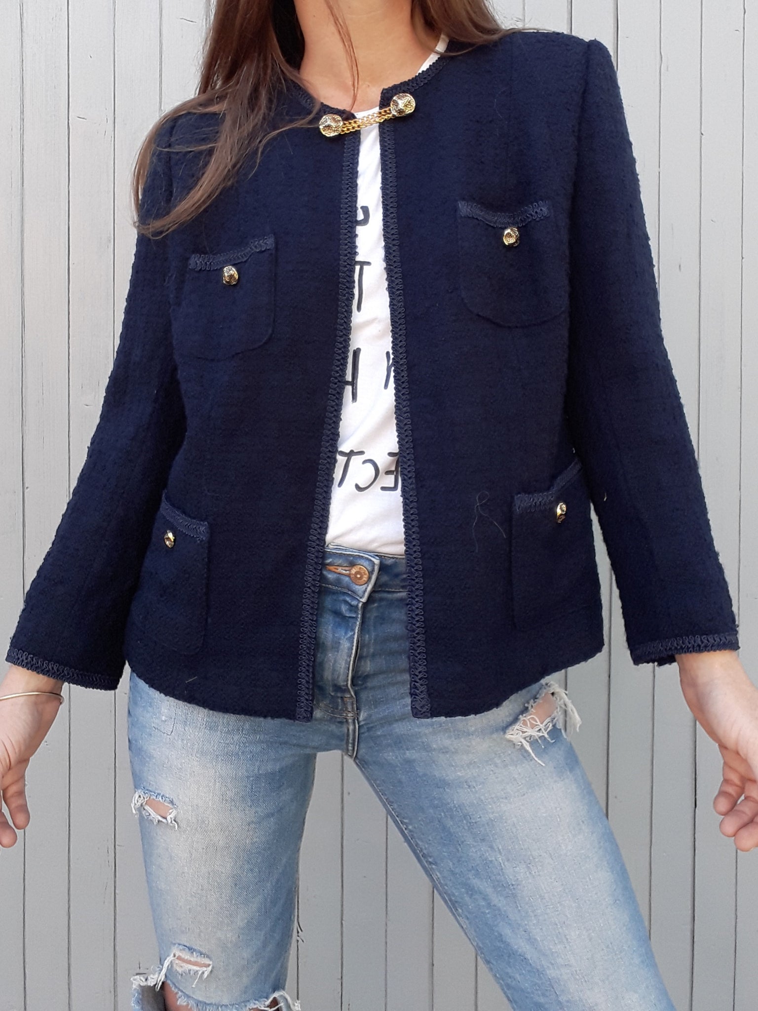 Veste tweed Caroll bleu clair et bleu marine 30% coton 12% lin made in France 🇫🇷 - Vêtements Veste tweed Caroll bleu clair et bleu marine 30% coton 12% lin made in France 🇫🇷 - Vêtements