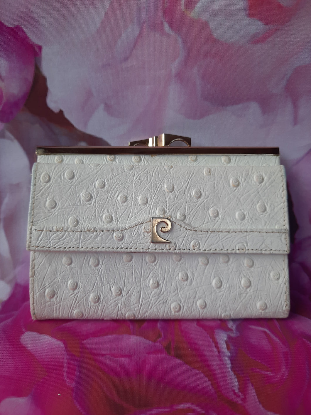 Porte-monnaie vintage Léandre - Pierre Cardin. Cuir d'autruche blanc