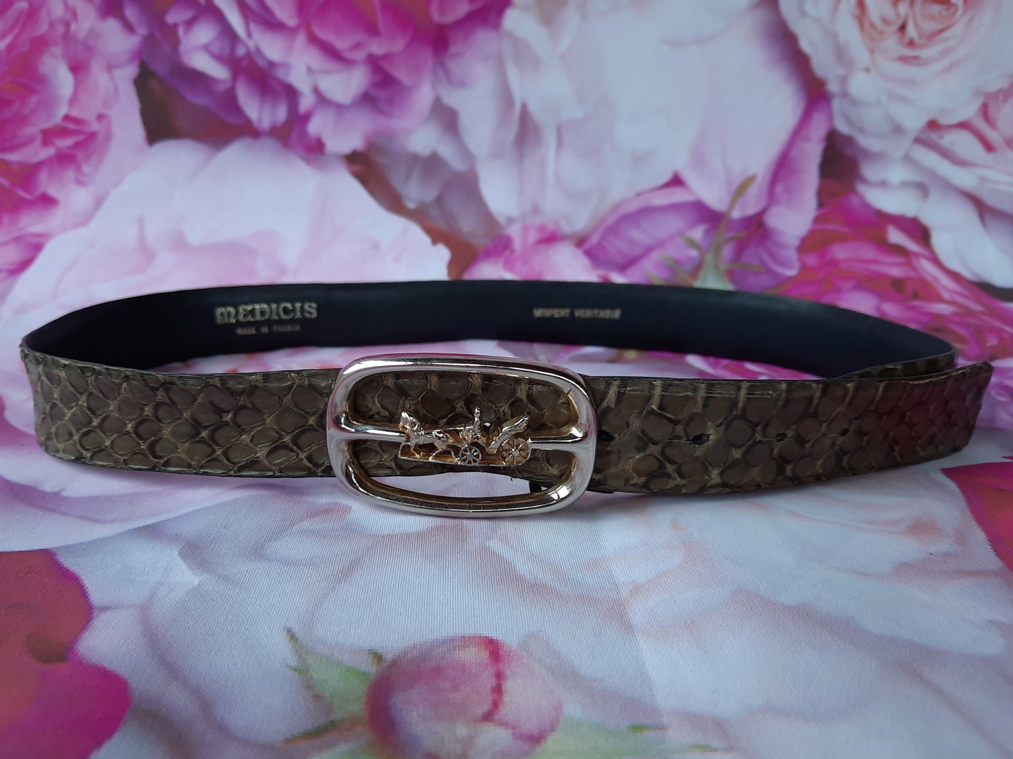 Ceinture Vintage Cuir Bleue « Serpent Qui Se Mord La Queue » - Taille 85 - État 9/10