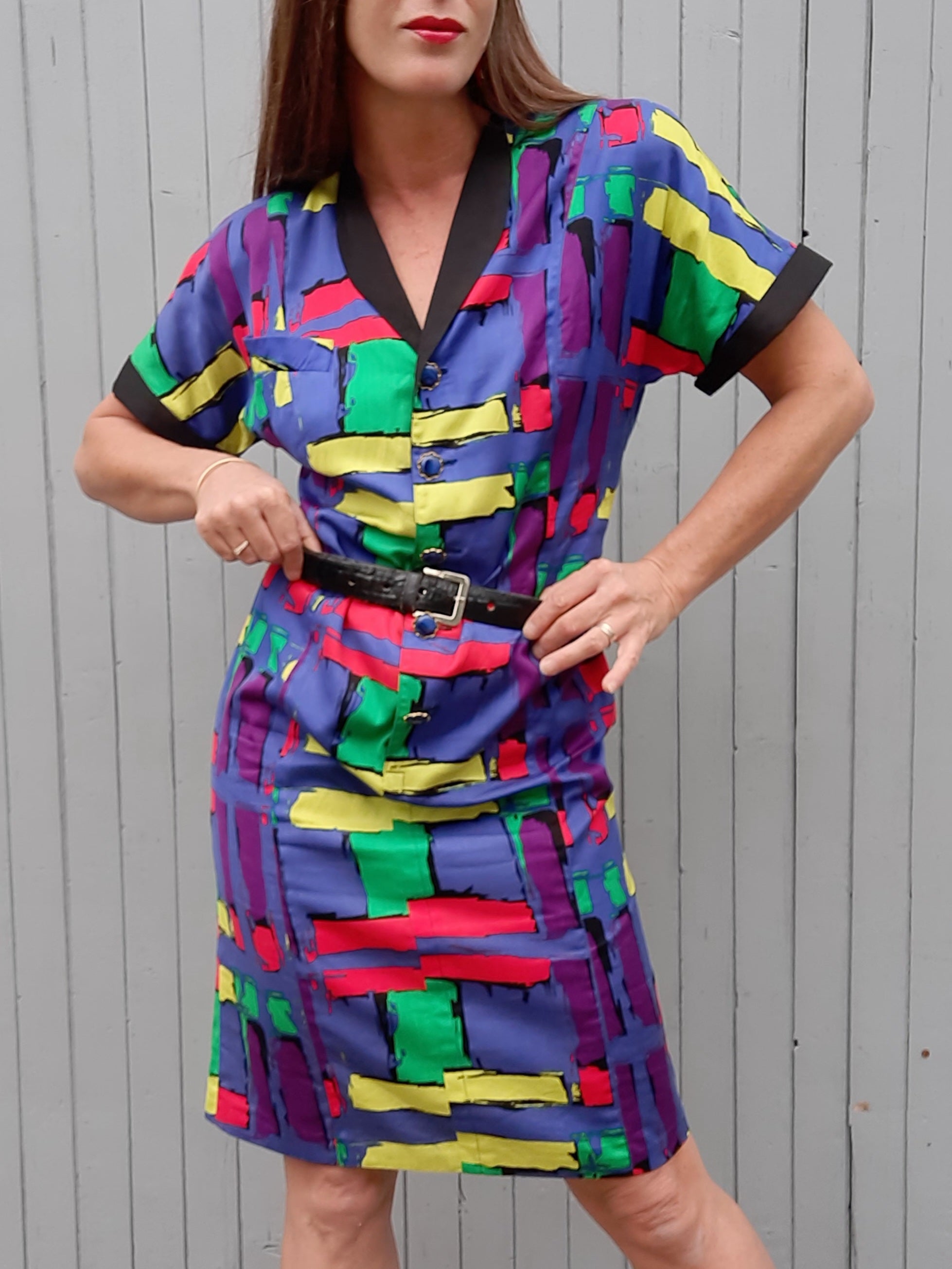 Robe Vintage Noire En Voile Rayonne – Made In USA, Taille Petit 38, Très Peu Portée