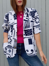 Charger l'image dans la galerie, Blazer vintage Eloïse - Bleu marine &amp; blanc. Taille L, 40, 42. Claude Bauer
