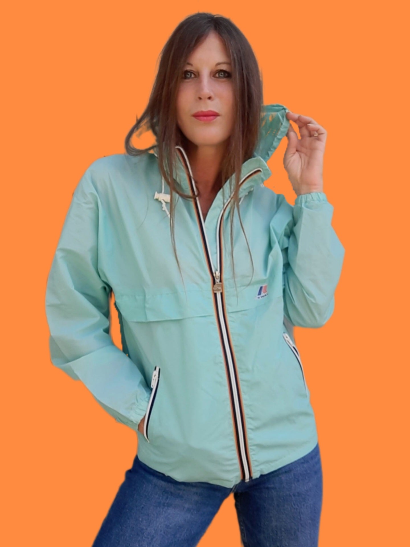 K Way Vintage Coupe vent Imperm able Bleu Turquoise Taille S 36 38 k-way-vintage-coupe-vent-imperm-able-bleu-turquoise-taille-s-36-38