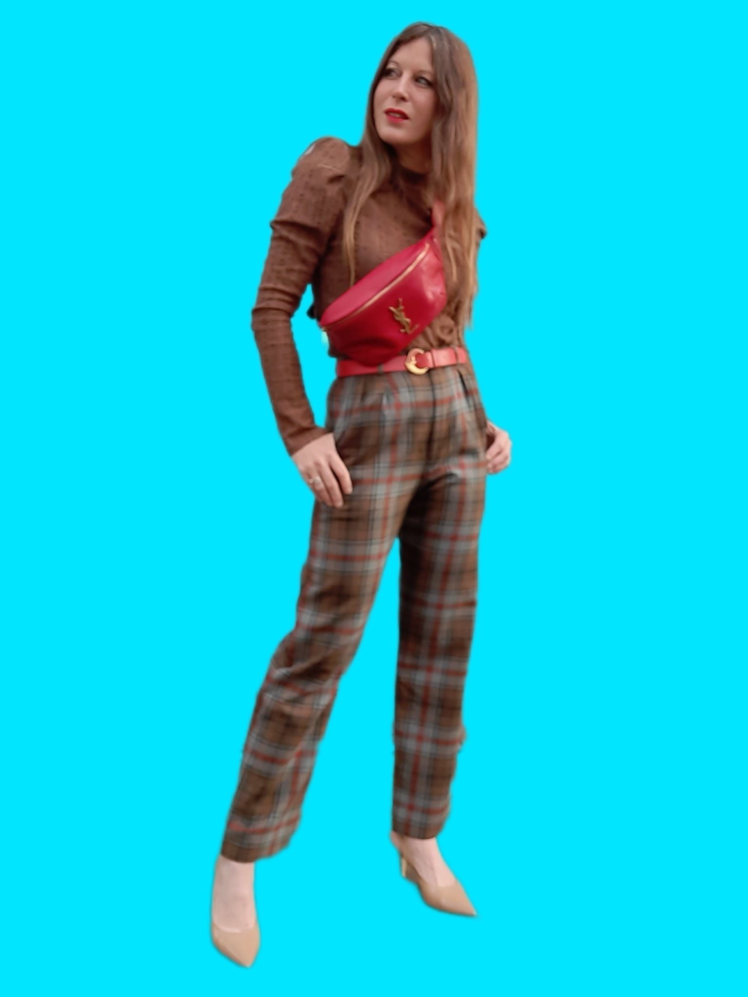 Beige FEMME Pantalon Long en Gabardine à Motif Léopard Taille Haute et Beige FEMME Pantalon Long en Gabardine à Motif Léopard Taille Haute et