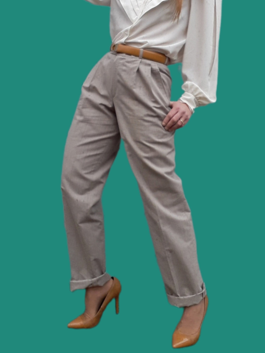 Pantalon vintage Elsa - Lin et coton Rayé. Taille M, 38, 40. Fabriqué en France