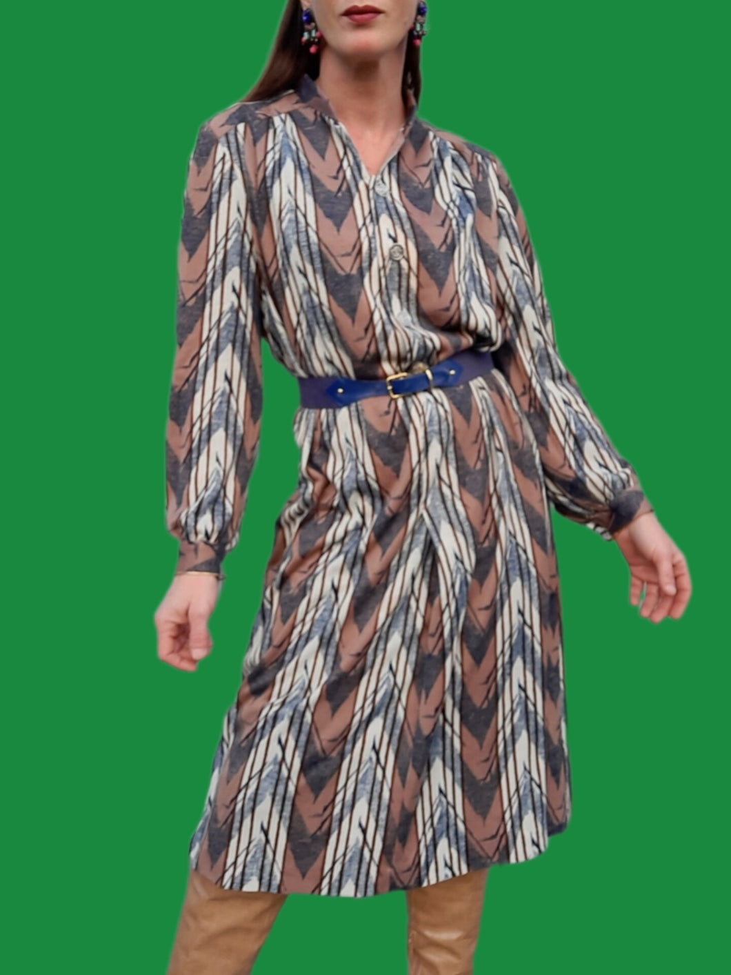 Robe vintage Ludmila - A rayures zigzag. Taille M, 38, 40. Paul Mausner. Made in France.