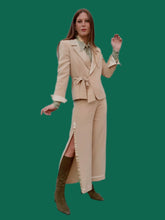 Charger l&#39;image dans la galerie, Ensemble vintage Maury - Blazer et pantalon fendu. Beige. Taille S, 36, 38. Made in France
