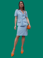 Charger l&#39;image dans la galerie, Ensemble vintage Jade. veste &amp; jupe bleu ciel. Taille S, 36, 38
