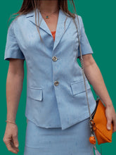 Charger l&#39;image dans la galerie, Ensemble vintage Jade. veste &amp; jupe bleu ciel. Taille S, 36, 38
