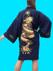 Kimono Vietnamien Maï Lan - Soie et broderies dragons. Taille L, 42, 44