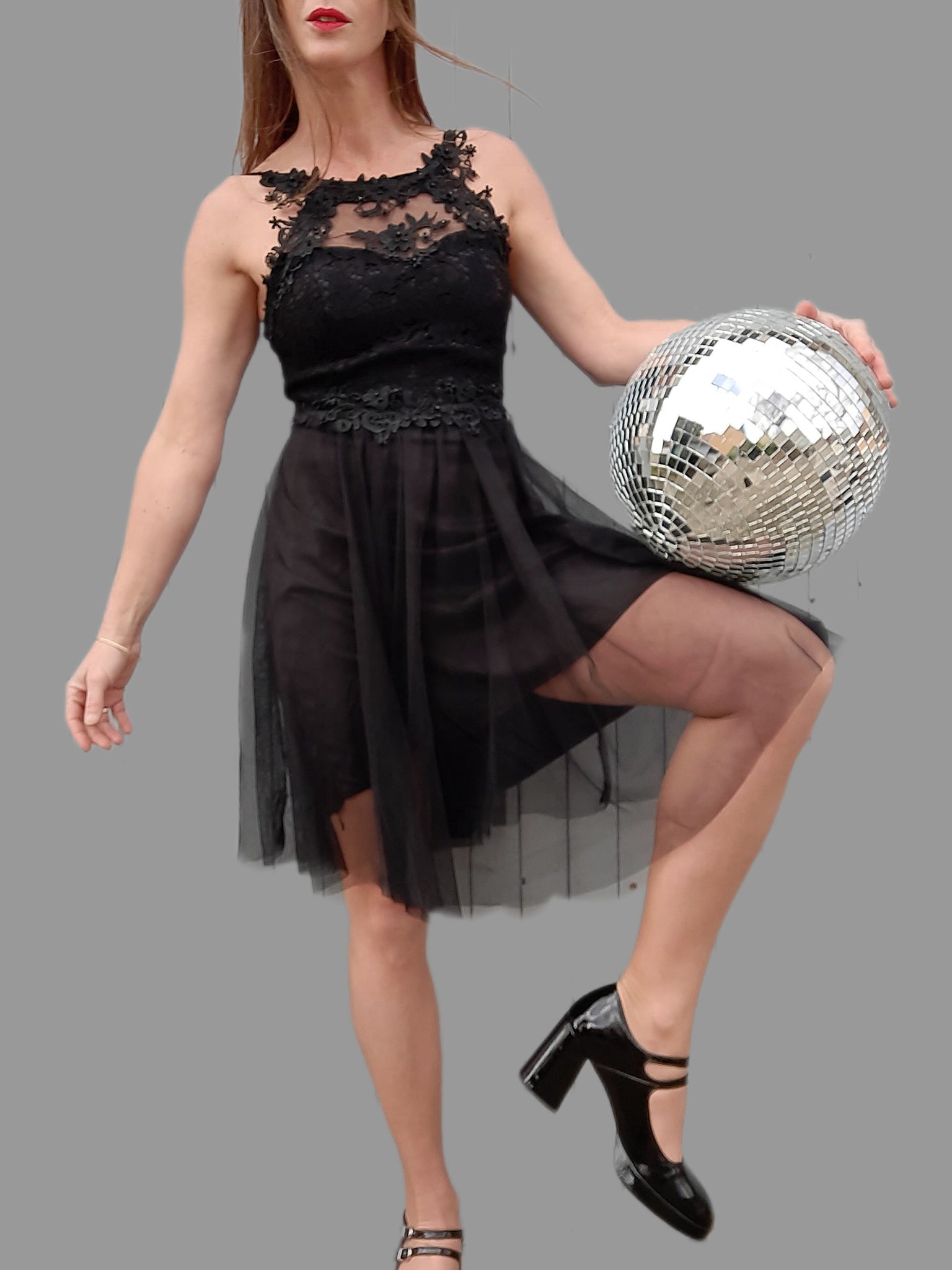 Robe bustier vintage en tulle noir et Taille S, 36, 38