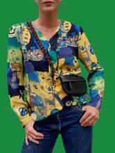Charger l&#39;image dans la galerie, Chemisier vintage Jade - Imprimé bariolé. Taille S, 36, 38. Le Gaillard
