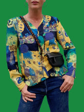 Charger l&#39;image dans la galerie, Chemisier vintage Jade - Imprimé bariolé. Taille S, 36, 38. Le Gaillard
