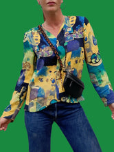 Charger l&#39;image dans la galerie, Chemisier vintage Jade - Imprimé bariolé. Taille S, 36, 38. Le Gaillard
