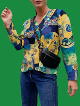 Charger l&#39;image dans la galerie, Chemisier vintage Jade - Imprimé bariolé. Taille S, 36, 38. Le Gaillard
