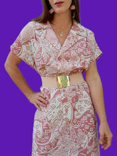 Charger l&#39;image dans la galerie, Robe vintage Nadia - Maxi paisley vieux rose, double boutonnage. Taille XL, 42,44
