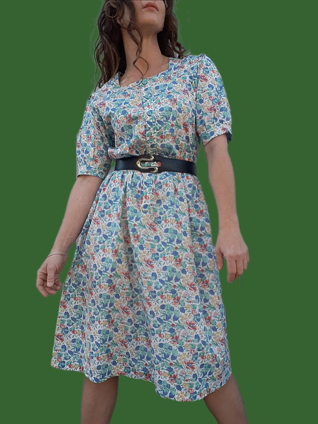 Robe vintage Dorine - Imprimé floral. Taille M, 38, 40. Fabriqué en France