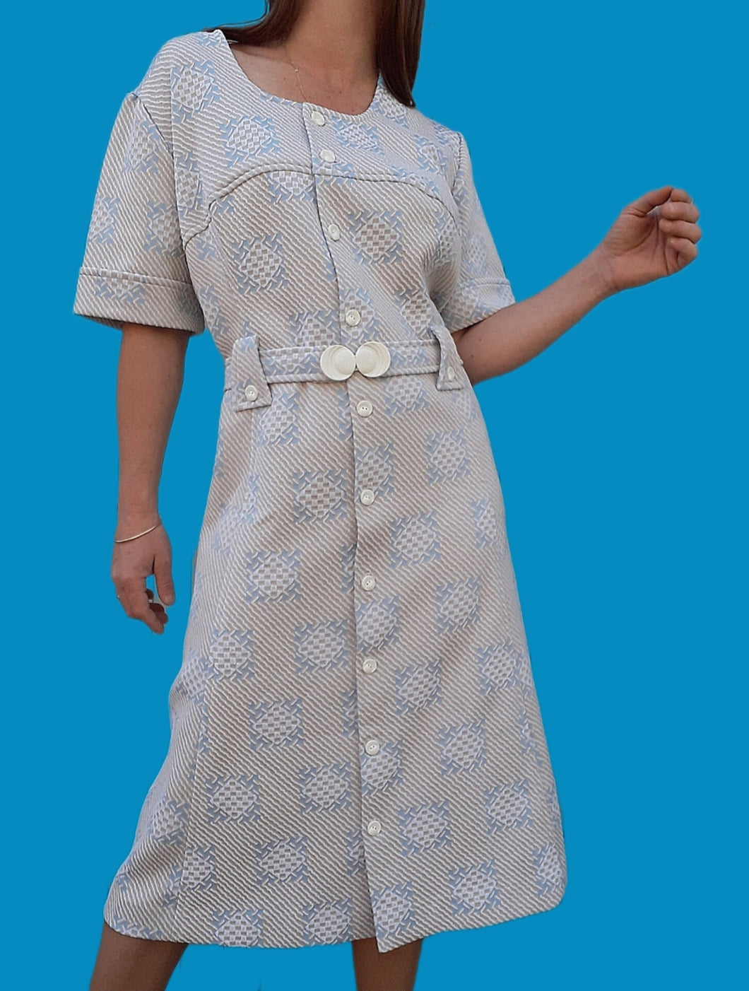 Robe vintage Stella - Damier bleu. Taille XXXL, 46, 48.  Fabriqué en France.